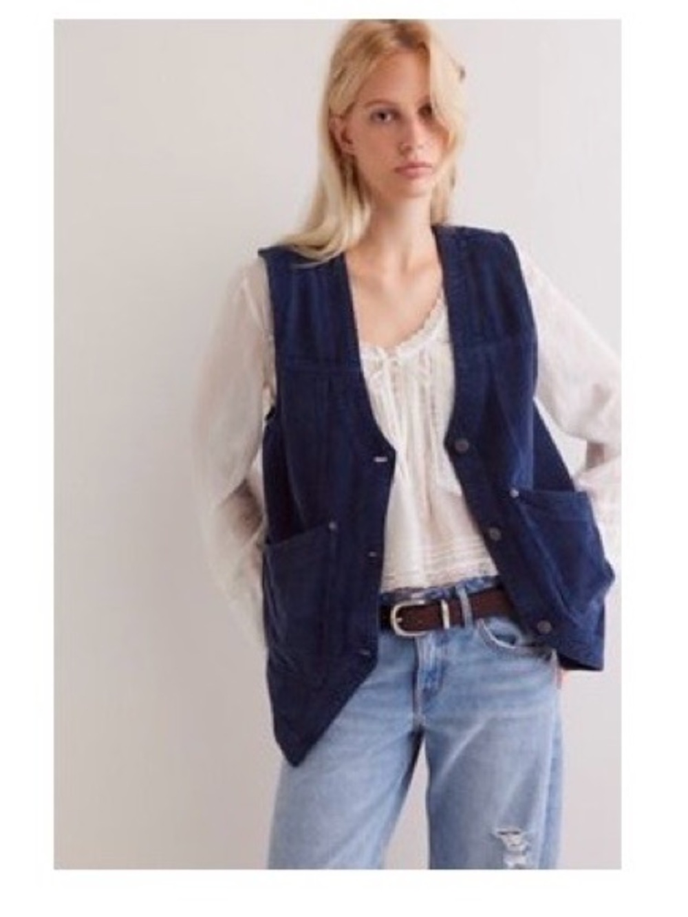 We The Free Valerie Cord Vest Navy Medium Majolica Blue
